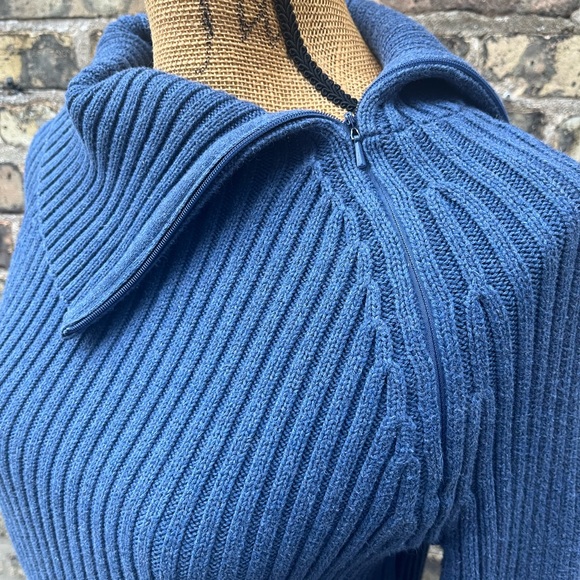 Carole Little Chunky Knit Cotton Sweater Ribbed Blue Side Zip Size Large - Picture 4 of 12